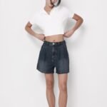 Margaret Pleated Denim Shorts