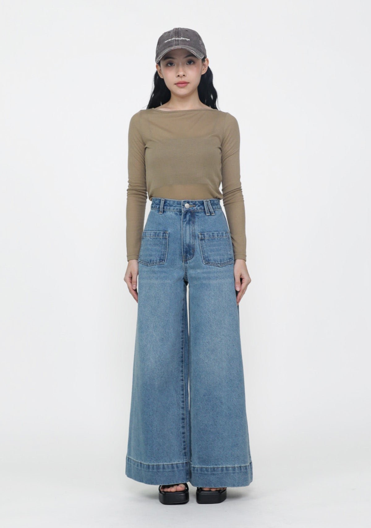 Clark-_color_mid-wash-front-pocket-wide-leg-denim-jeans-image-1-TTR Clark Front Pocket Wide Leg Denim Jeans - Image 1