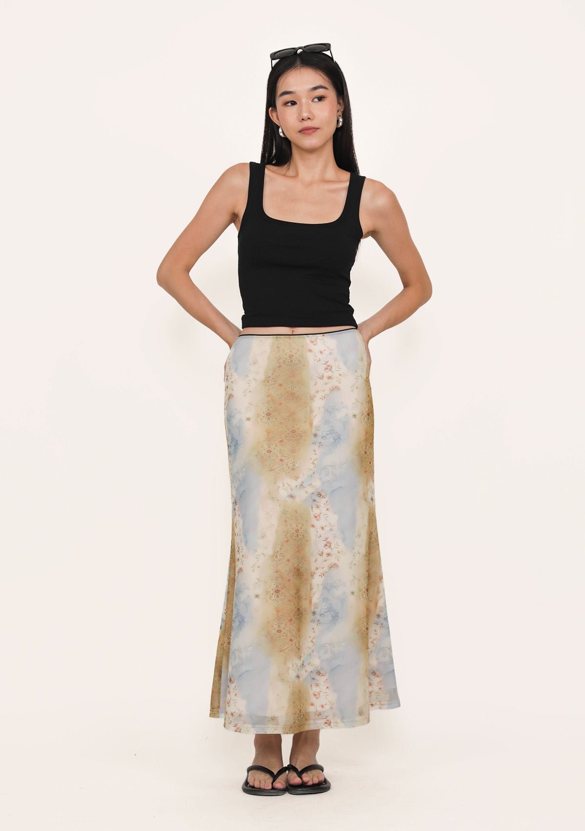 Cream-Colette-Bias-Cut-Maxi-Skirt-Abstract-image-1 Colette Bias Cut Maxi Skirt (Abstract) - Image 1