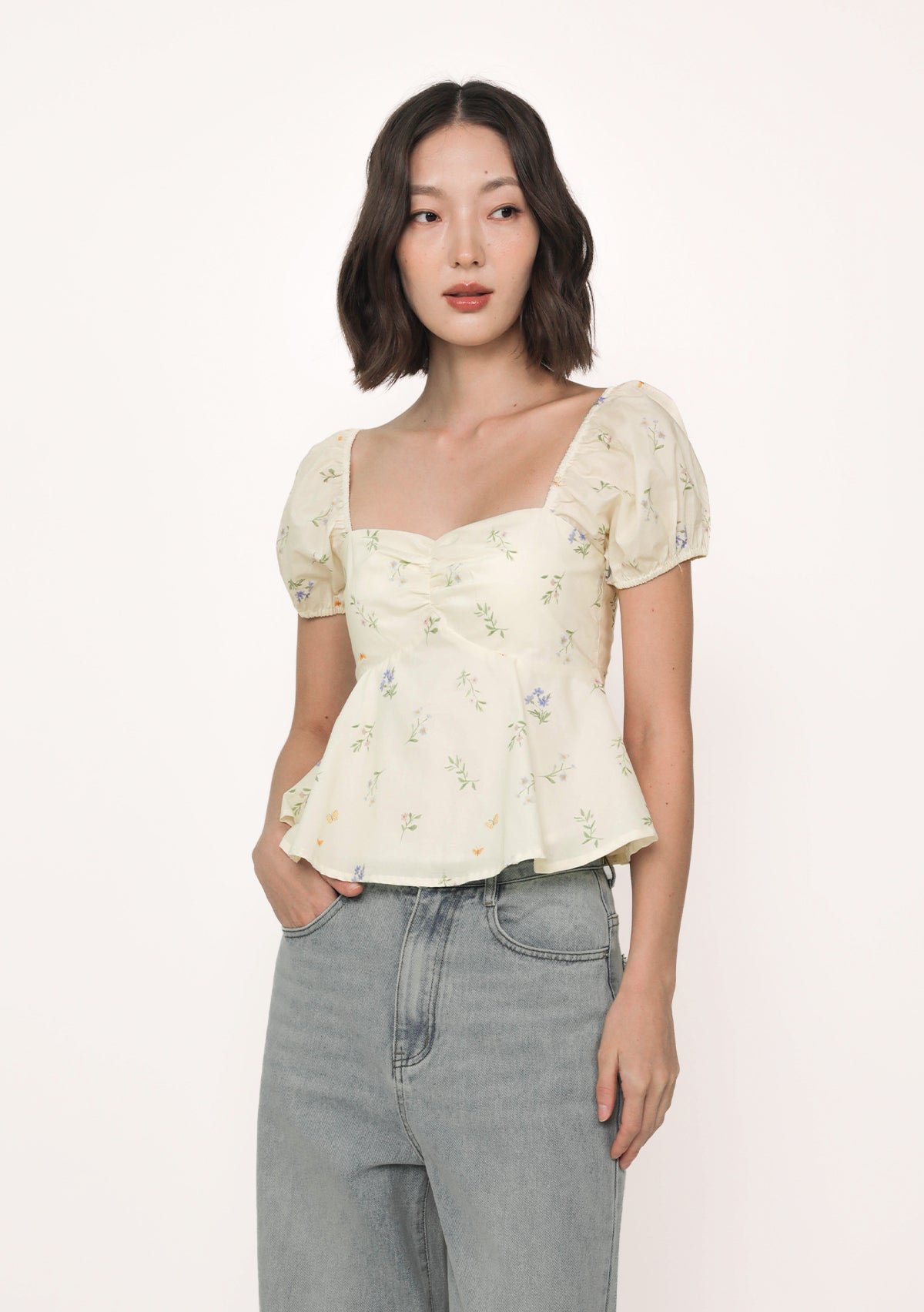 Cream-Marcella-Sleeve-Padded-Top-Florals-image-2 Marcella Sleeve Padded Top (Florals) - Image 1
