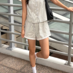 Giselle Lace Trim Button Top  (Printed)