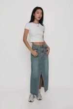Allison Slit Front Denim Maxi Skirt - Image 3