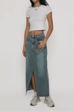 Allison Slit Front Denim Maxi Skirt - Image 4