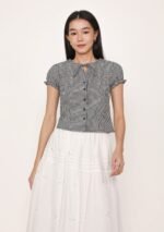 Lulu Puffy Sleeve Tie Front Top (Plaid) - Image 8