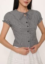 Lulu Puffy Sleeve Tie Front Top (Plaid) - Image 9