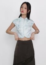 Ethna Mandarin Collar Button Top (Floral) - Image 5