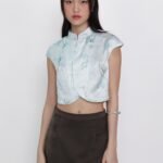 Ethna Mandarin Collar Button Top (Floral)