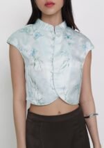 Ethna Mandarin Collar Button Top (Floral) - Image 6