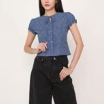 Lulu Puffy Sleeve Tie Front Top (Plaid)