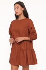 Arthur Long Sleeve Mini Dress - Camel - Image 3
