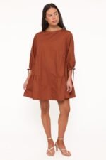 Arthur Long Sleeve Mini Dress - Camel - Image 5
