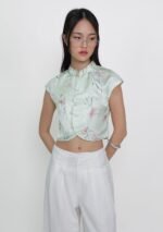 Ethna Mandarin Collar Button Top (Floral) - Image 13