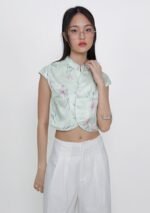 Ethna Mandarin Collar Button Top (Floral) - Image 3