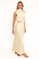 Anabelle Halter Neck Lace Maxi Dress - Butter Yellow - Image 4