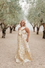 Betina Bow Front Maxi Dress - Yellow Brocade