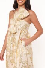 Betina Bow Front Maxi Dress - Yellow Brocade - Image 3