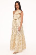 Betina Bow Front Maxi Dress - Yellow Brocade - Image 4