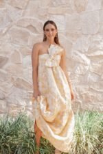 Betina Bow Front Maxi Dress - Yellow Brocade - Image 7
