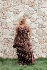Ciao Ruffles Maxi Satin Dress - Brown Polka Dot - Image 7