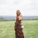 Ciao Ruffles Maxi Satin Dress - Brown Polka Dot