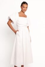 Clo Puff Sleeve Midi Dress - White - Image 2