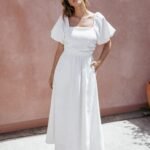 Clo Puff Sleeve Midi Dress - White