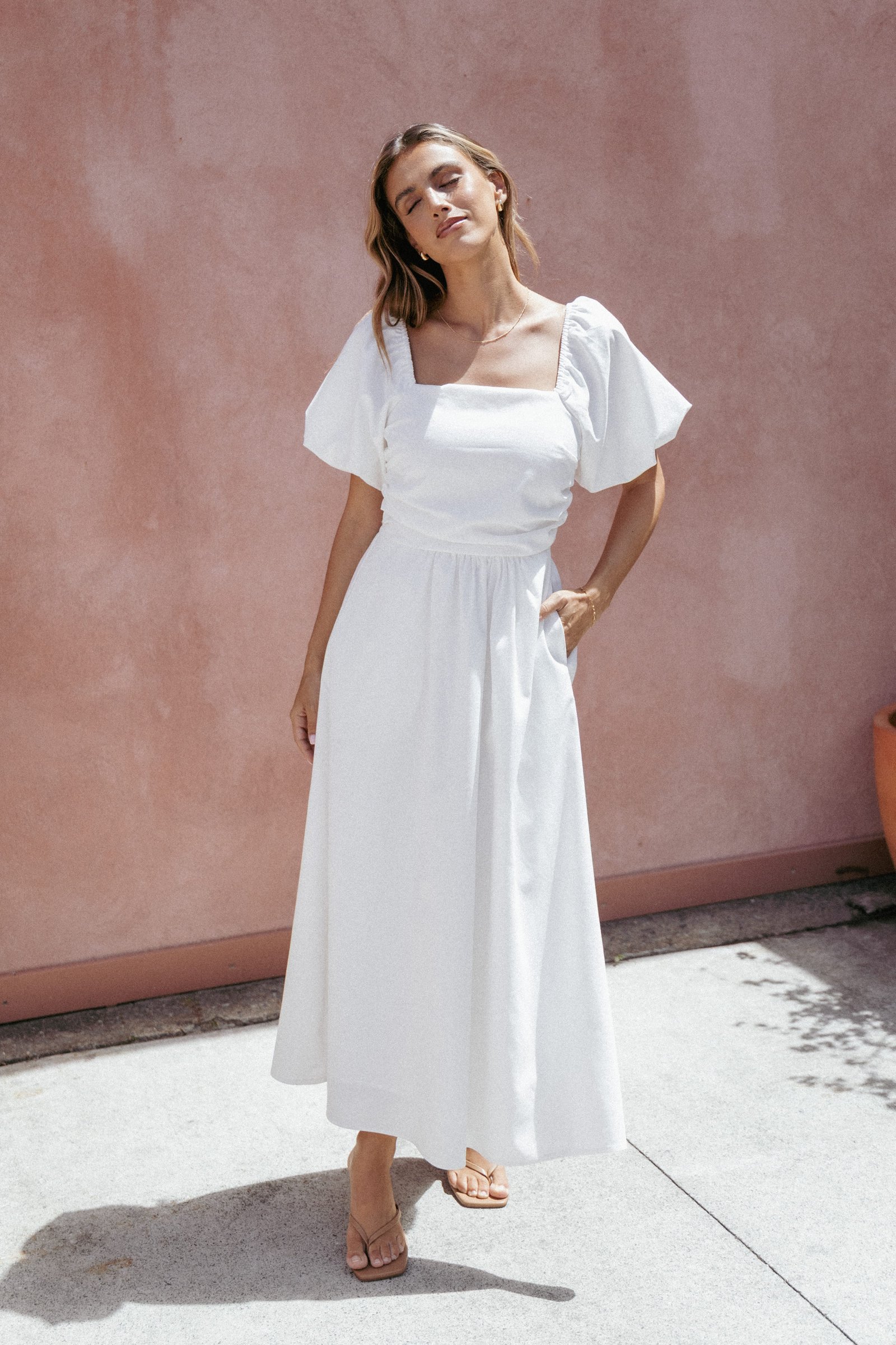 petal-and-pup-usa-dresses-clo-puff-sleeve-midi-dress-white-1145898432 Clo Puff Sleeve Midi Dress - White - Image 1