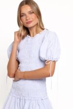 Kaelyn Gather Mini Dress - Blue Gingham - Image 3