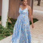 Naira Pleated Maxi Dress - Cornflower Blue Floral