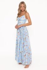 Naira Pleated Maxi Dress - Cornflower Blue Floral - Image 4