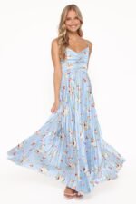 Naira Pleated Maxi Dress - Cornflower Blue Floral - Image 2