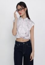 Ethna Mandarin Collar Button Top (Floral) - Image 9