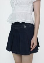 Skye Pleated Denim Skorts - Image 9