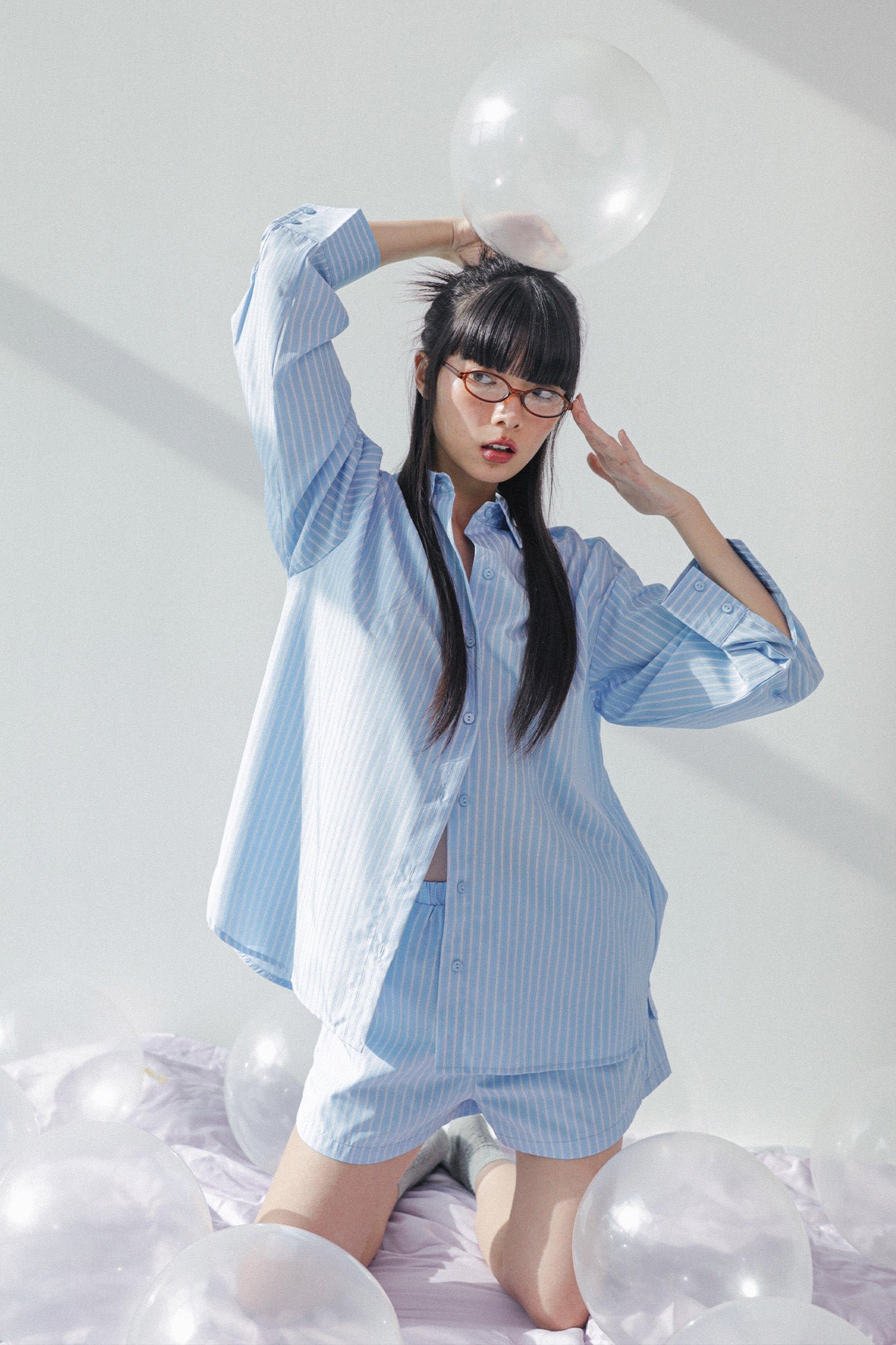 stripe-shorts Edward Oversized Shirt (Striped) - Image 1